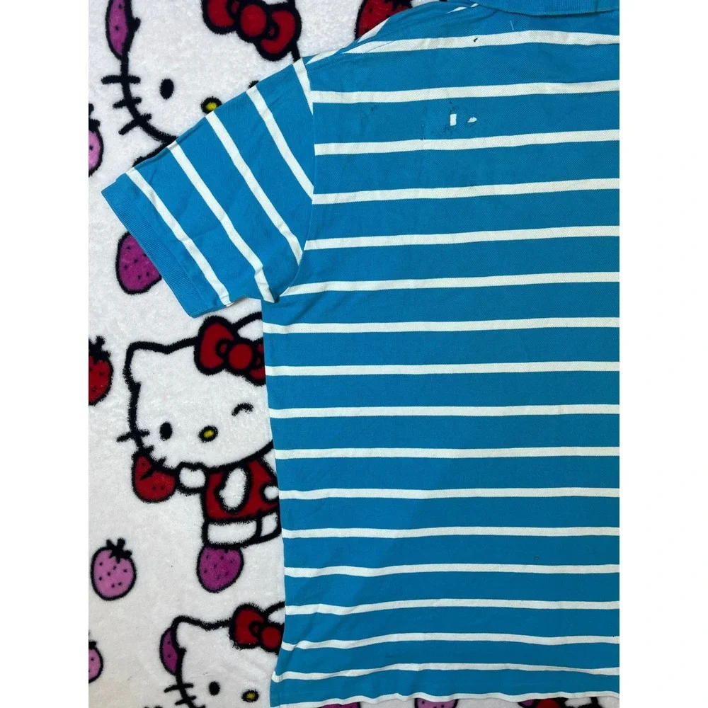 Polo Ralph Lauren Mens Blue White Striped Short Sleeve Cotton Polo Shirt